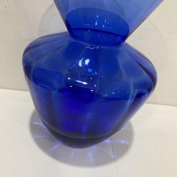 Cobalt blue art glass vase optic angular wide rim cottage farmhouse decorative - Picture 3 of 9